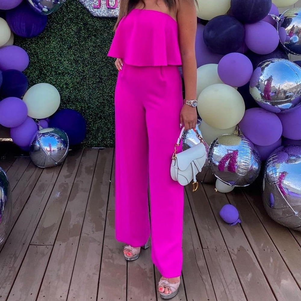 Off the shoulder pink jumpsuit